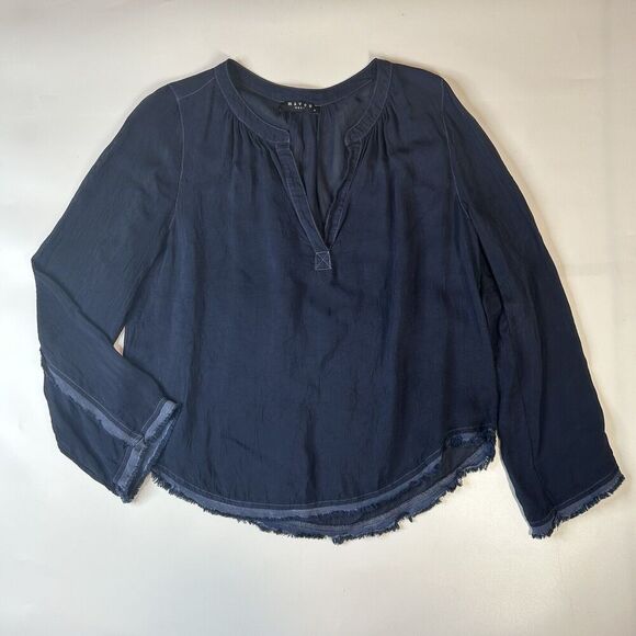 Maven West Top Womens Small Navy Blue V-Neck Lightweight Made In USA Cowgirlcore - Picture 1 of 7